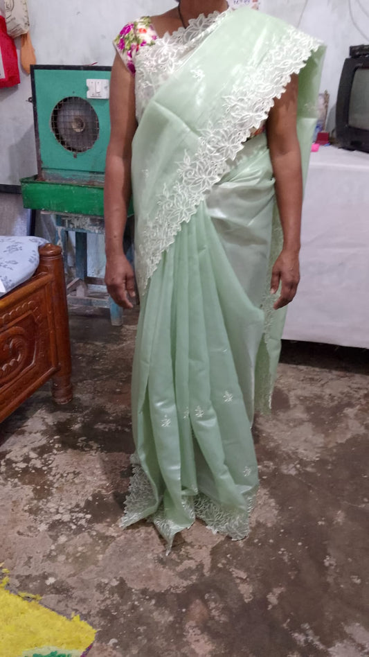 Rangeen silk saree with cutwork border