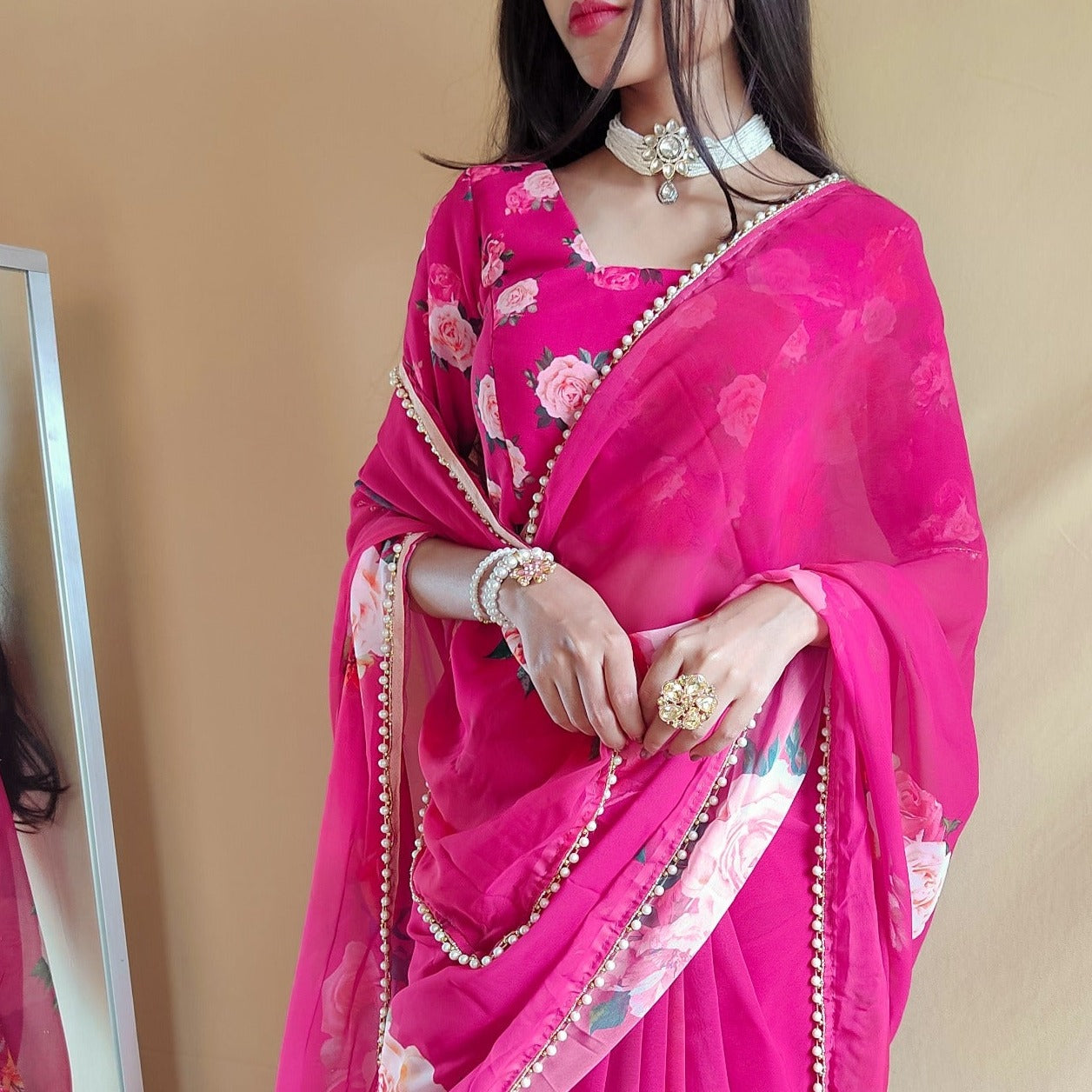 Pink Georgette saree