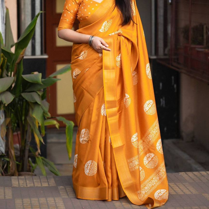 Mustard cotton crape Saree