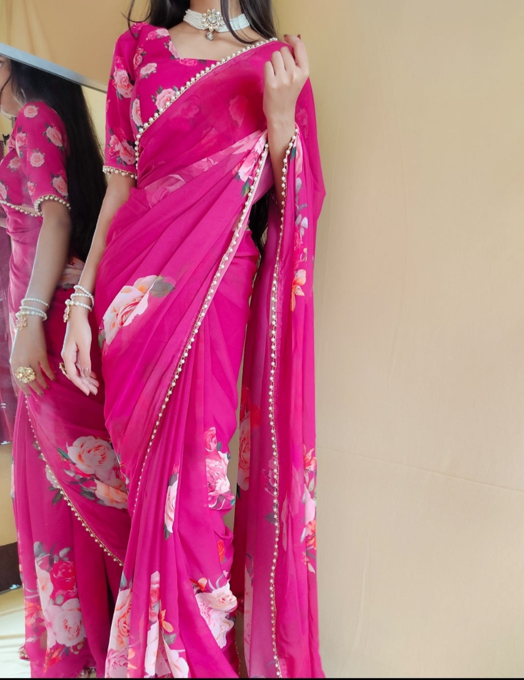 Pink Georgette saree